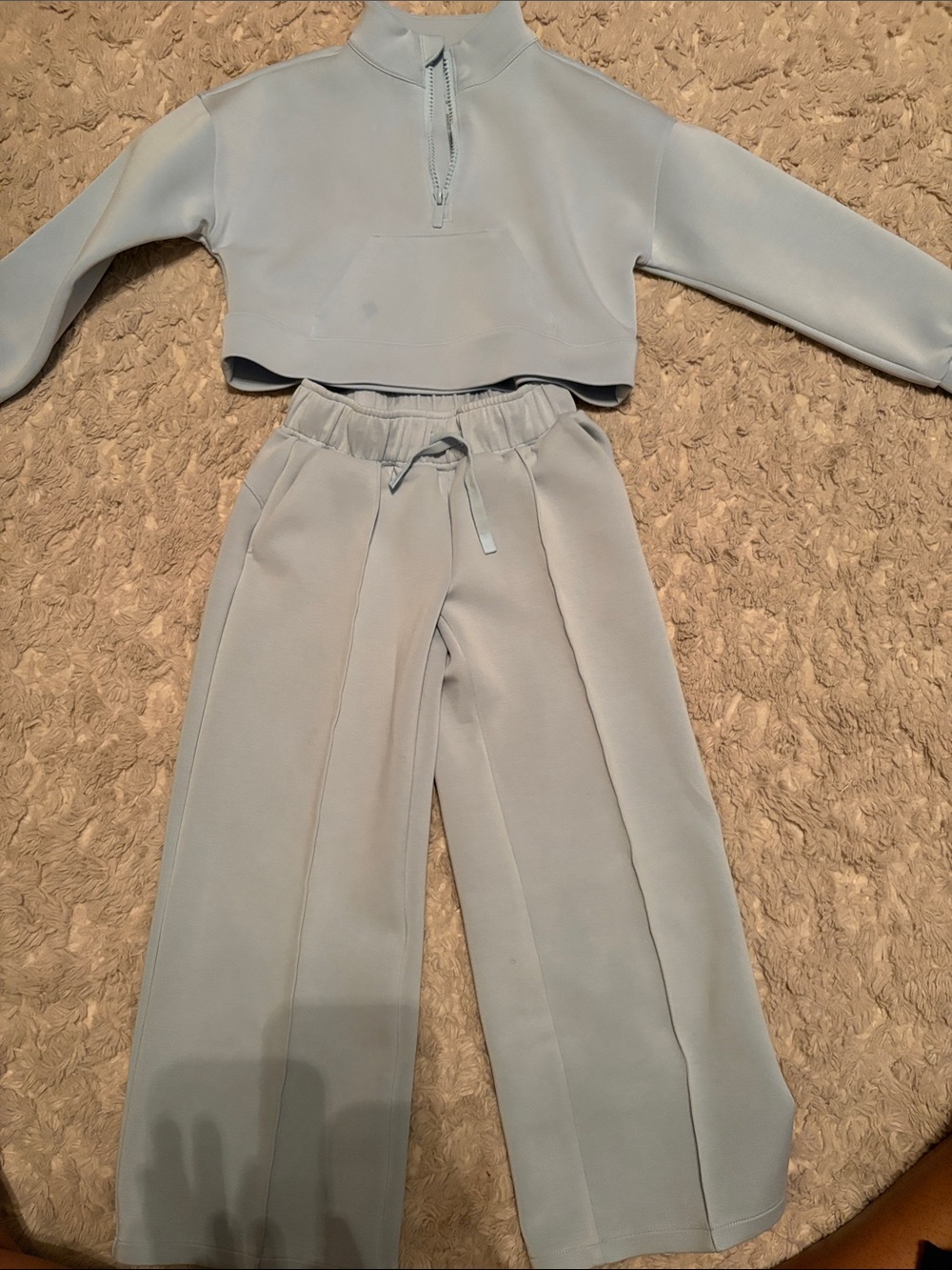 All in Motion XS Half-Zip Pull over & Wide-Leg Drawstring Pants - Light Blue